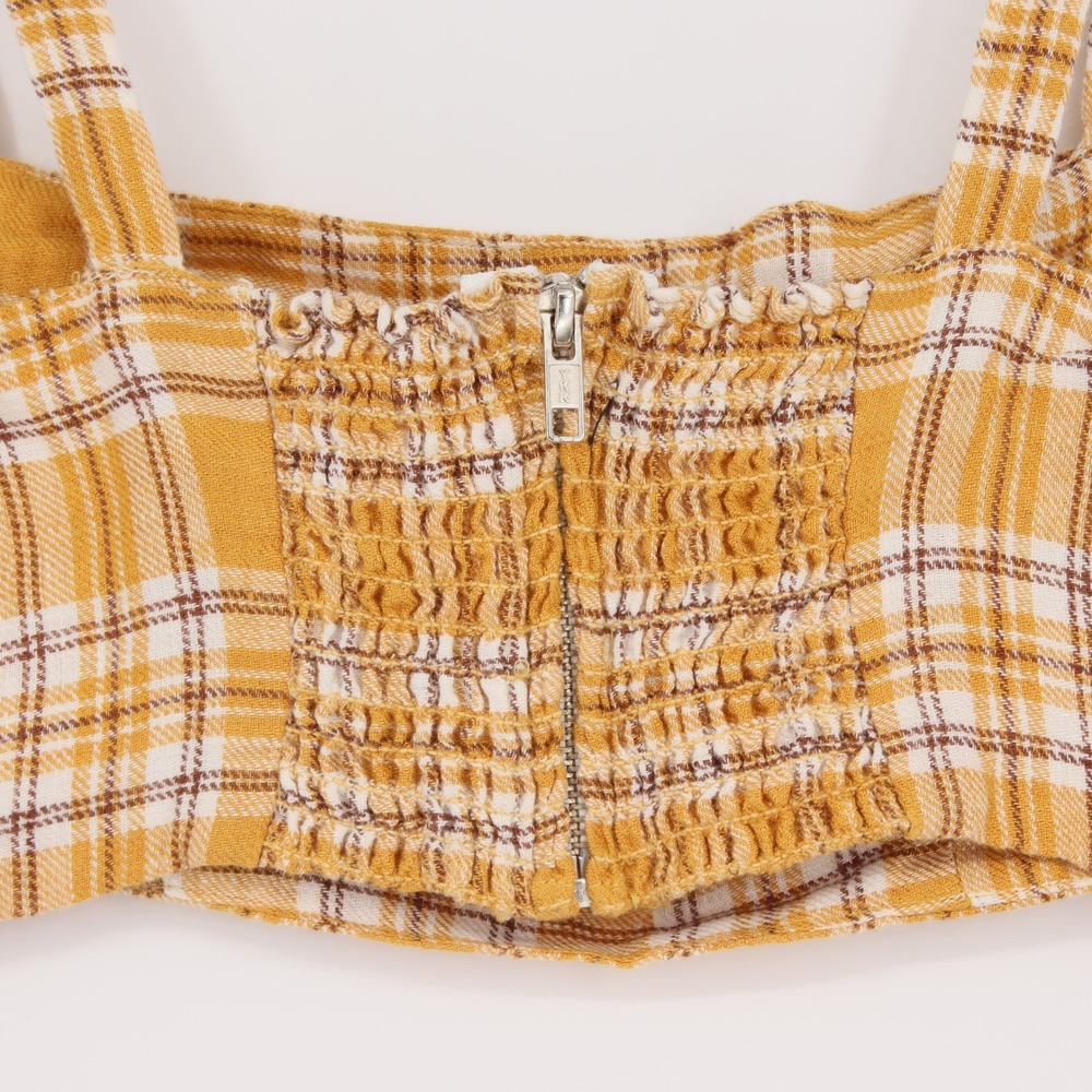 Reformation Women's Yellow Plaid Linen Noble Pants & Atlas Crop Top Set Size 2 - Picture 6 of 10